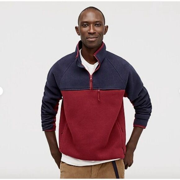 Men's J. Crew Small Nordic All Weather Quarter Zip Pullover Sweater‎ Red Blue - Picture 1 of 12